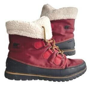 Sorel Red Shearling-Trim Waterproof Explorer Boot